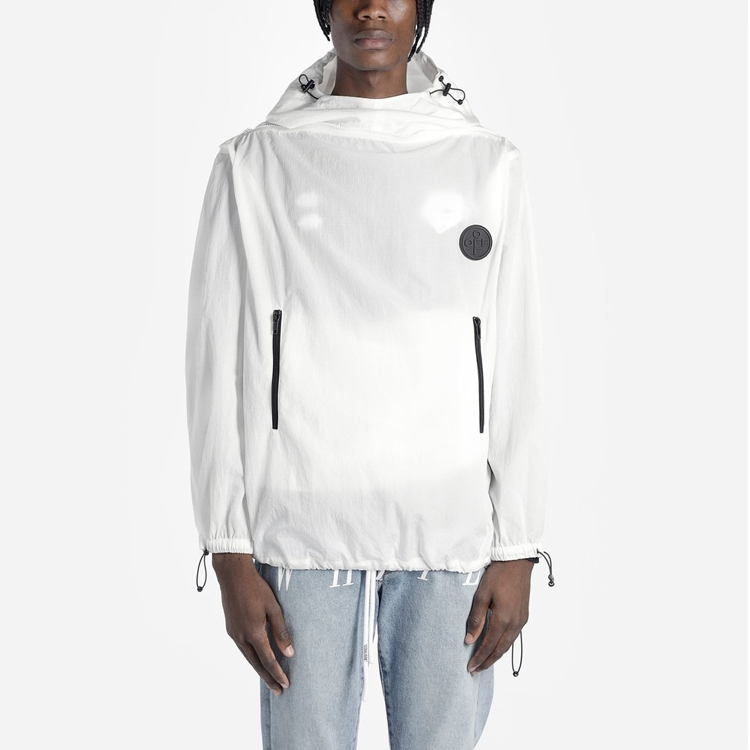 Shop オフホワイト FW19 バックプリント付きフーデッドウインドブレーカージャケット OMEA187E19E110240110