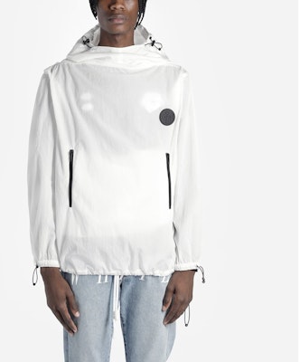 オフホワイト FW19 バックプリント付きフーデッドウインドブレーカージャケット OMEA187E19E110240110 Shop オフホワイト FW19 バックプリント付きフーデッドウインドブレーカージャケット OMEA187E19E110240110