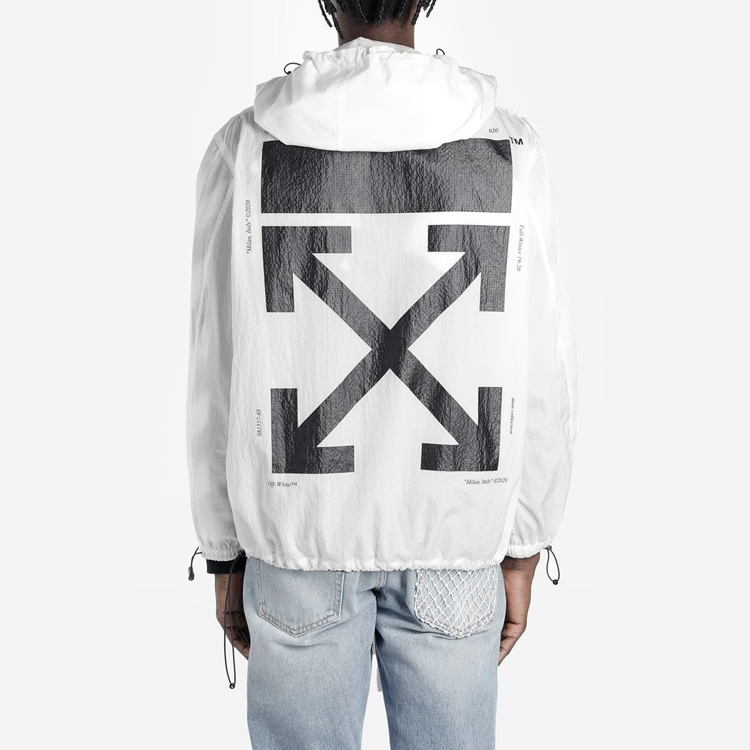 Purchase オフホワイト FW19 バックプリント付きフーデッドウインドブレーカージャケット OMEA187E19E110240110