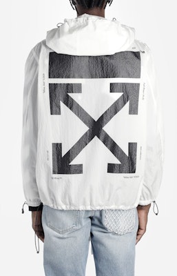 オフホワイト FW19 バックプリント付きフーデッドウインドブレーカージャケット OMEA187E19E110240110 Purchase オフホワイト FW19 バックプリント付きフーデッドウインドブレーカージャケット OMEA187E19E110240110