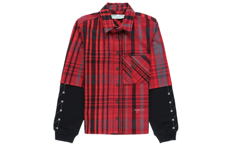 OFF-WHITE FW19 Jersey Sleeve Plaid Logo Half Arrow Print Shirt OMGA083E19E230102010