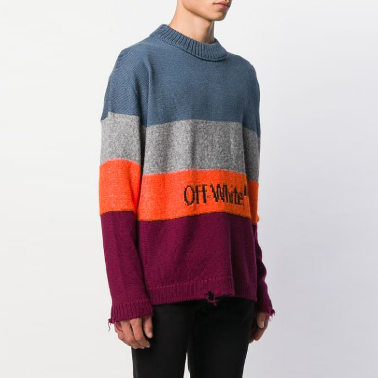Shop OFF-WHITE FW19 Logo Crewneck Wool Sweater Pelbagai Warna OMHE016F19E370281910