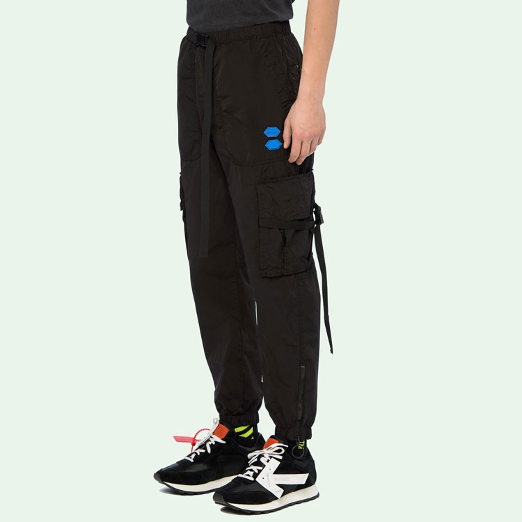 Details for OFF-WHITE FW19 Celana Cargo Oranye dengan Banyak Kantong Hitam OMCF004F19F010201001