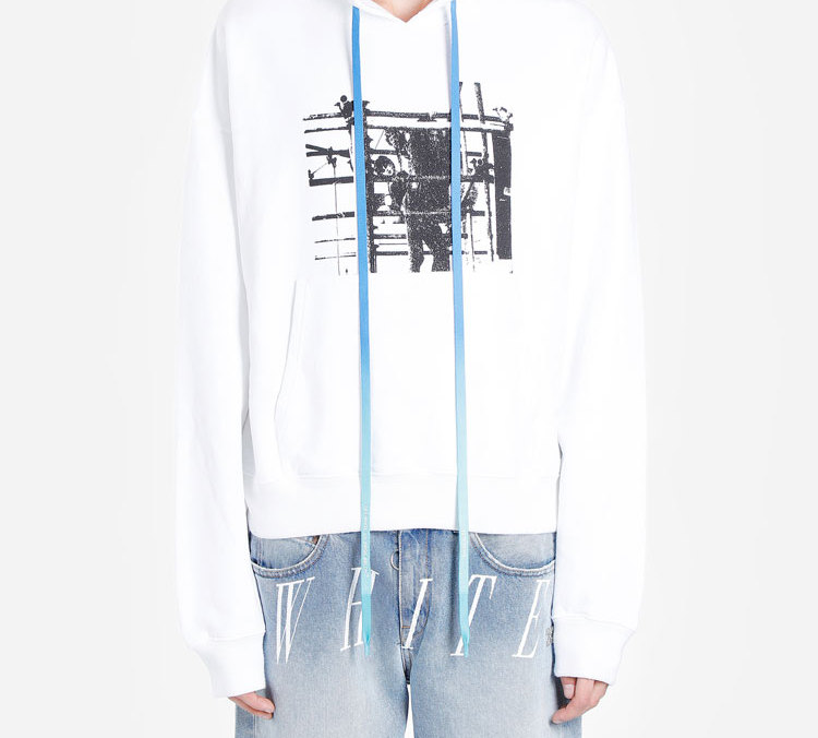 OFF-WHITE FW19 Printed Logo Hoodie White Arrow Sweatshirt OMBB037F19E300070110 圖 4