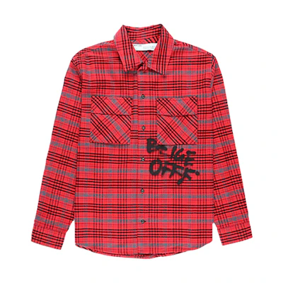 OFF-WHITE FW19 Red Flannel Check Print Oversized Shirt OMGA091F19F330062010