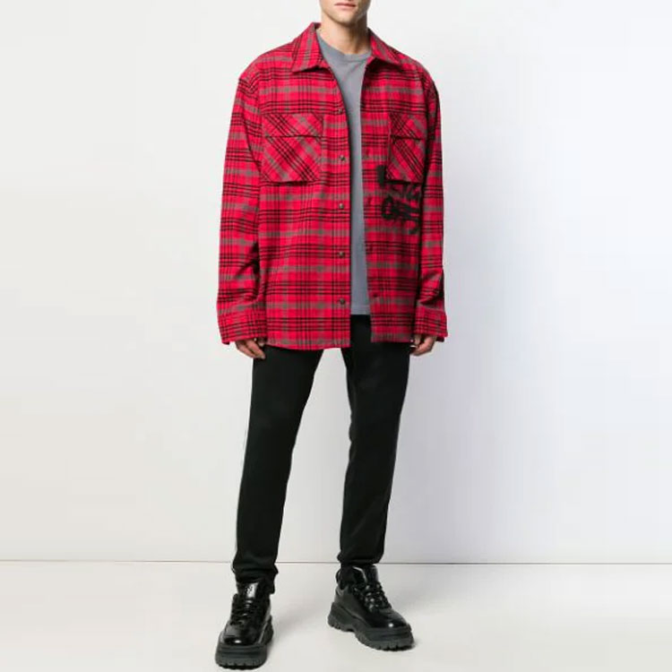 Shop OFF-WHITE 2019秋冬红色格纹印花宽松衬衫 OMGA091F19F330062010