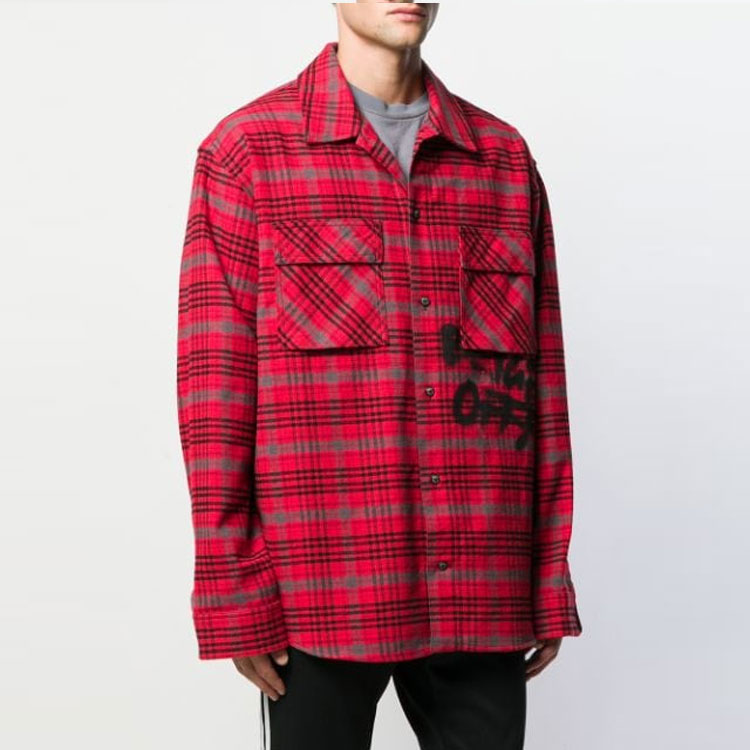 Purchase OFF-WHITE 2019秋冬红色格纹印花宽松衬衫 OMGA091F19F330062010