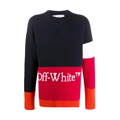 OFF-WHITE FW20 Alphabet Logo Patchwork Wool Sweater Men OMHE048E20KNI0014525