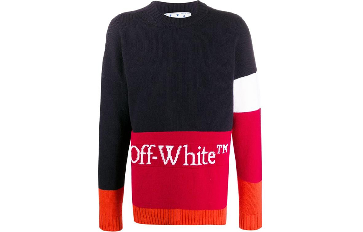 Order OFF-WHITE FW20 Baju Wool Lelaki Corak Alphabet Logo Patchwork OMHE048E20KNI0014525