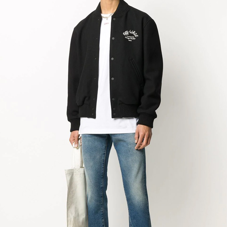 OFF-WHITE FW20 Arrow Print Black Baseball Jacket for Men OMEA224E20FAB0011001 圖 4