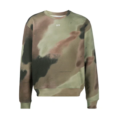 OFF-WHITE FW20 Arrows Logo Camouflage Crewneck Sweatshirt Green Camo Men OMBA025E20FLE0086001