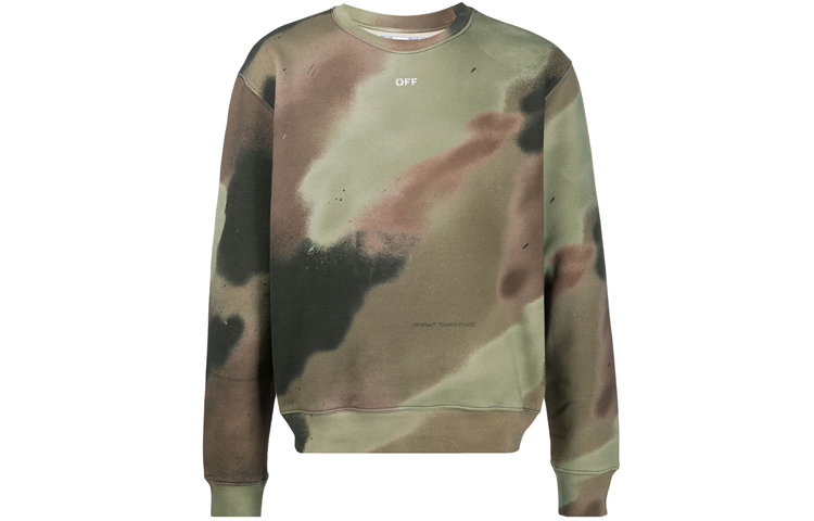 Order 오프화이트 FW20 애로우 로고 카모플라주 크루넥 스웻셔츠 그린 카모 남성용 OMBA025E20FLE0086001