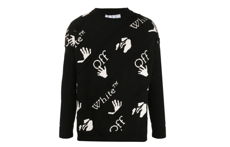 OFF-WHITE FW20 Black All-Over Logo Long-Sleeve Sweater OMHE064F20KNI0011001
