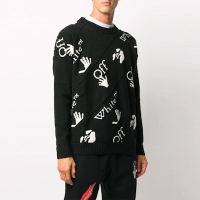 오프 화이트 FW20 블랙 올오버 로고 긴소매 스웨터 OMHE064F20KNI0011001 Lookbook 오프 화이트 FW20 블랙 올오버 로고 긴소매 스웨터 OMHE064F20KNI0011001