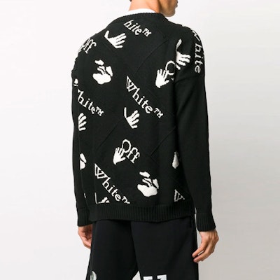 오프 화이트 FW20 블랙 올오버 로고 긴소매 스웨터 OMHE064F20KNI0011001 Shop 오프 화이트 FW20 블랙 올오버 로고 긴소매 스웨터 OMHE064F20KNI0011001