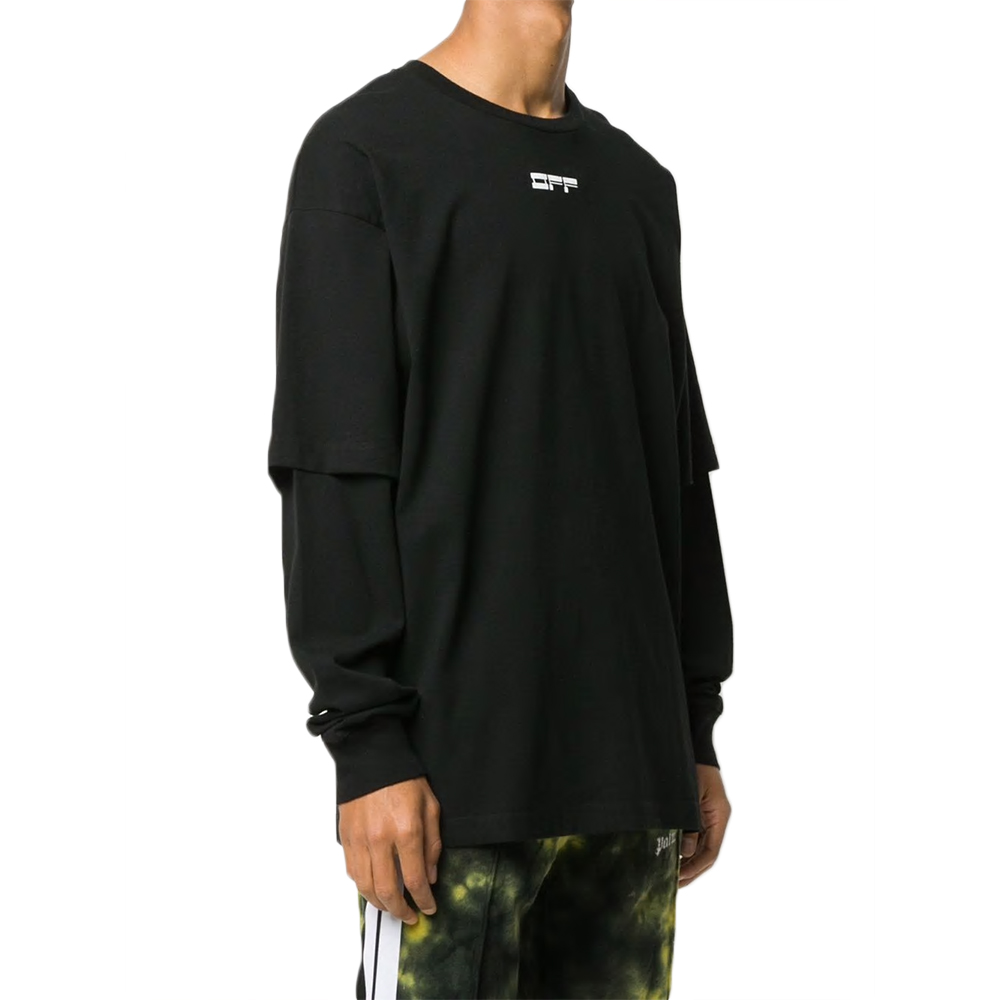 Shop オフホワイト FW20 ブラック ダブルレイヤー マスクプリント スウェットシャツ OMAB022E20JER0051001