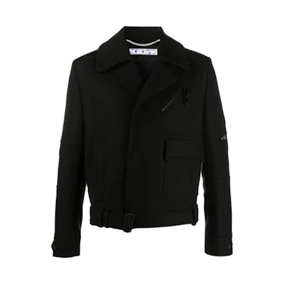 OFF-WHITE FW20 Black Logo Print Wool Short Coat OMER001E20FAB0011001