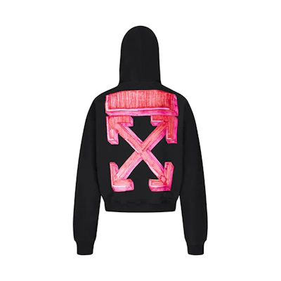 OFF-WHITE FW20 Black Pullover Hoodie with Marker Arrows Print Loose Fit OMBB037E20FLE0021025
