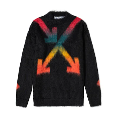 OFF-WHITE FW20 Black Rainbow Gradient Arrow Crewneck Sweater Men OMHA036E20KNI0021087