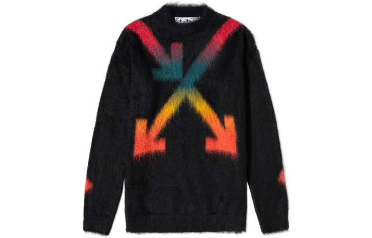 Order OFF-WHITE FW20 Lelaki Sweater Hitam Rainbow Gradient Arrow Crewneck. OMHA036E20KNI0021087