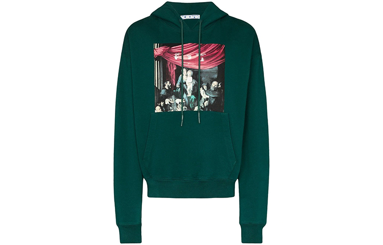 OFF-WHITE FW20 Caravaggio Graphic Loose Hoodie Green for Men OMBB037E20FLE0035710