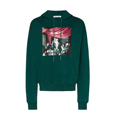 OFF-WHITE FW20 Caravaggio Graphic Loose Hoodie Green for Men OMBB037E20FLE0035710