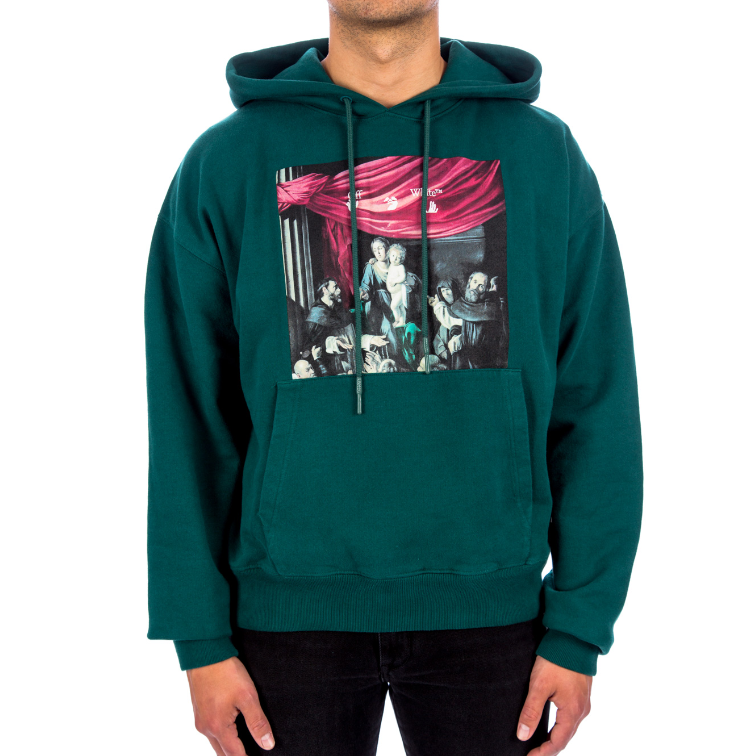 OFF-WHITE FW20 Caravaggio Graphic Loose Hoodie Green for Men OMBB037E20FLE0035710 圖 4