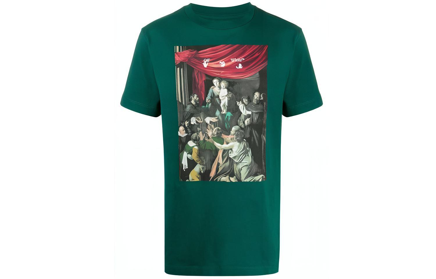 OFF-WHITE FW20 Caravaggio Graphic Print Green Short Sleeve Tee OMAA027E20JER0085710
