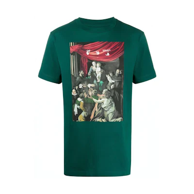 OFF-WHITE FW20 Caravaggio Graphic Print Green Short Sleeve Tee OMAA027E20JER0085710