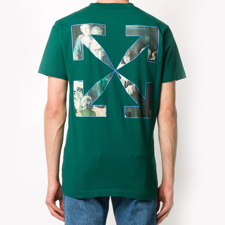 Purchase 오프화이트 FW20 카라바조 그래픽 프린트 그린 반팔 티셔츠 OMAA027E20JER0085710