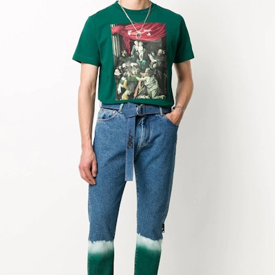 오프화이트 FW20 카라바조 그래픽 프린트 그린 반팔 티셔츠 OMAA027E20JER0085710 Details for 오프화이트 FW20 카라바조 그래픽 프린트 그린 반팔 티셔츠 OMAA027E20JER0085710