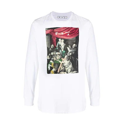OFF-WHITE FW20 Caravaggio Print Arrow Long Sleeve Tee White () OMAB001E20JER0050110