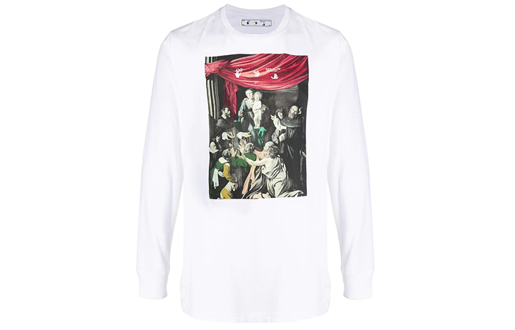 Order OFF-WHITE FW20 Caravaggio箭头印花长袖T恤 白色 OMAB001E20JER0050110