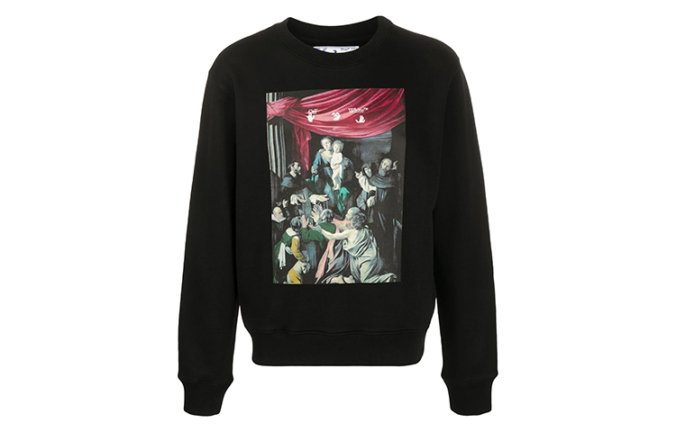 OFF-WHITE FW20 Caravaggio Print Long Sleeve Crewneck Sweatshirt Black OMBA025E20FLE0041010