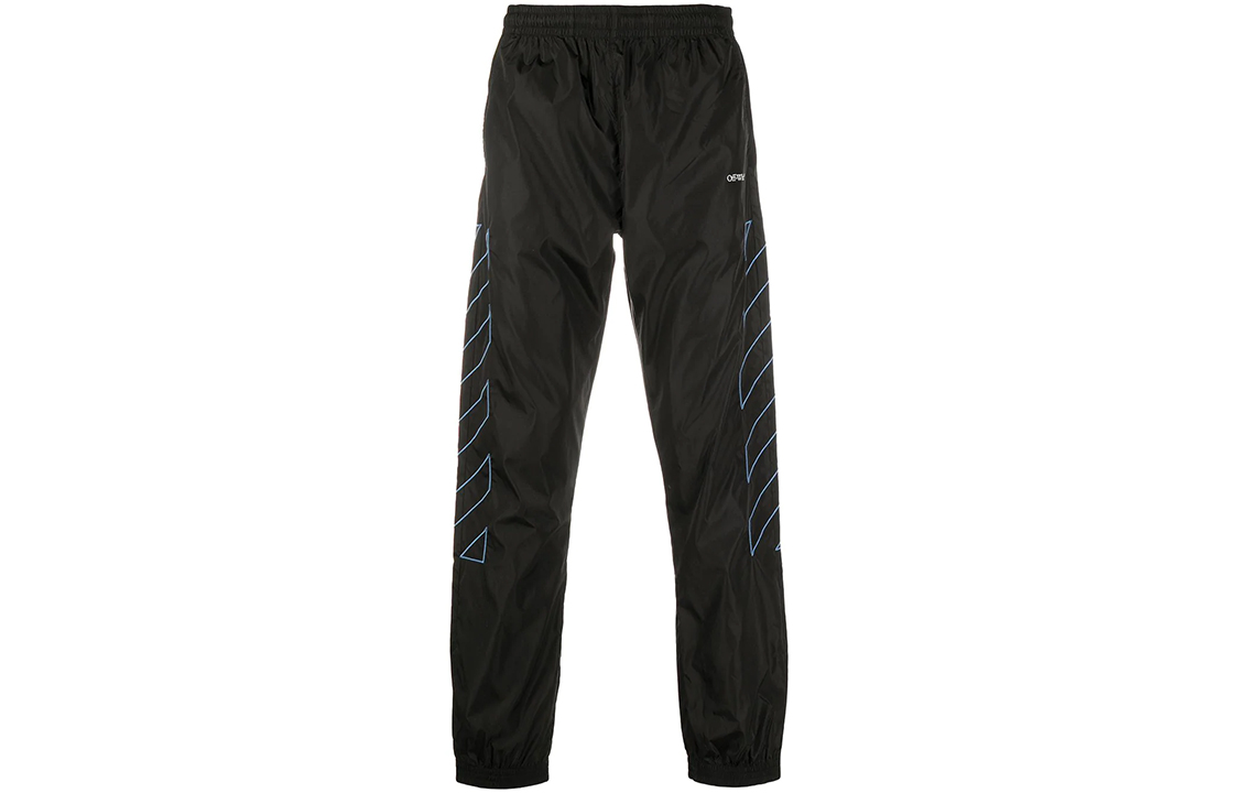OFF-WHITE FW20 Diagonal Stripe Nylon Track Pants Black OMCA086F20FAB0011040