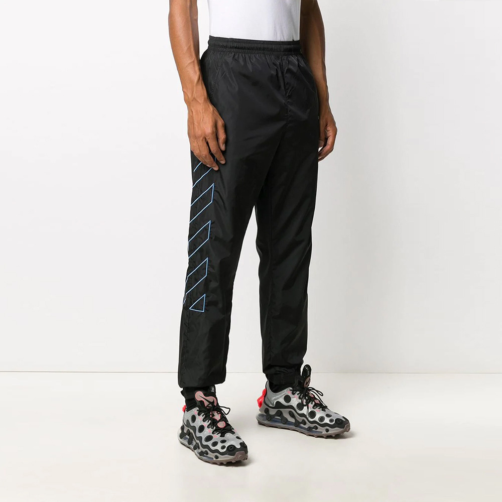 Shop OFF-WHITE FW20 Diagonal Stripe Nylon Track Pants Black OMCA086F20FAB0011040