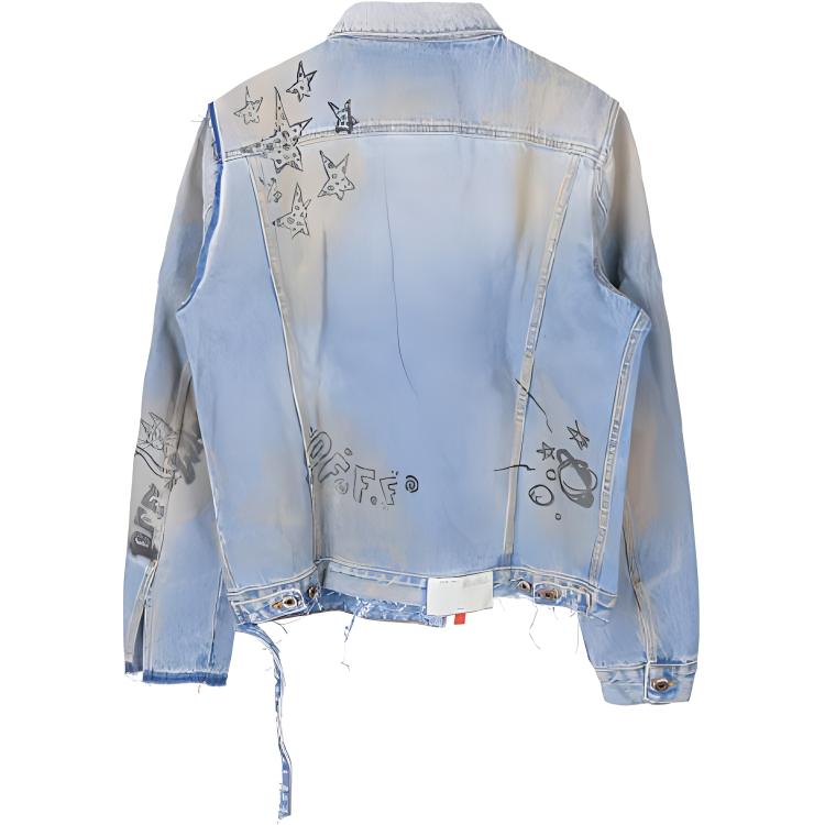 Lookbook オフホワイト FW20 グラフィティ ディストレスト デニムジャケット メンズ ブルー OMYE049F193860441428