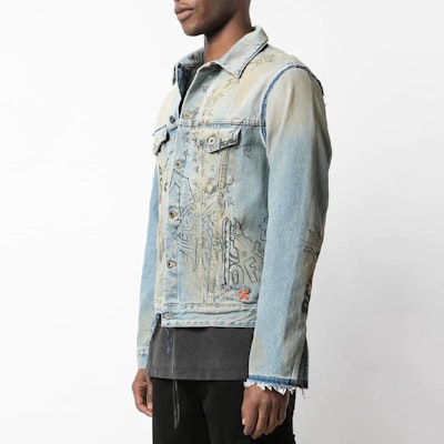 オフホワイト FW20 グラフィティ ディストレスト デニムジャケット メンズ ブルー OMYE049F193860441428 Details for オフホワイト FW20 グラフィティ ディストレスト デニムジャケット メンズ ブルー OMYE049F193860441428