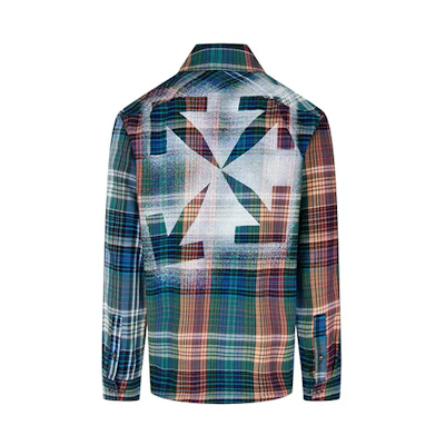 OFF-WHITE FW20 Green Plaid Shirt with Arrow Print OMGA133E20FAB0014510