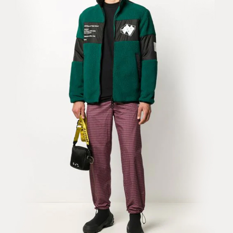 Lookbook オフホワイト FW20 グリーン プリント フリース ジャケット OMKI015E20FAB0015701