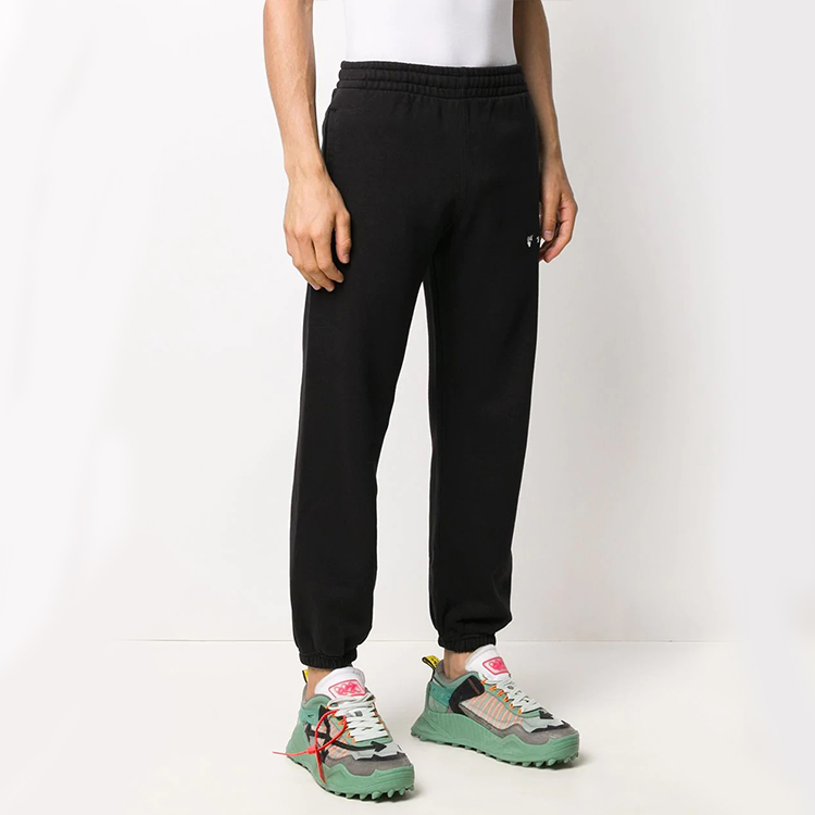 Shop OFF-WHITE FW20 Logo Embroidered Track Pants Black Joggers OMCH030E20FLE0011001