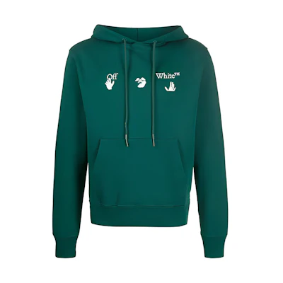 OFF-WHITE FW20 Logo Print Green Pullover Hoodie Casual Long Sleeve OMBB034E20FLE0025701