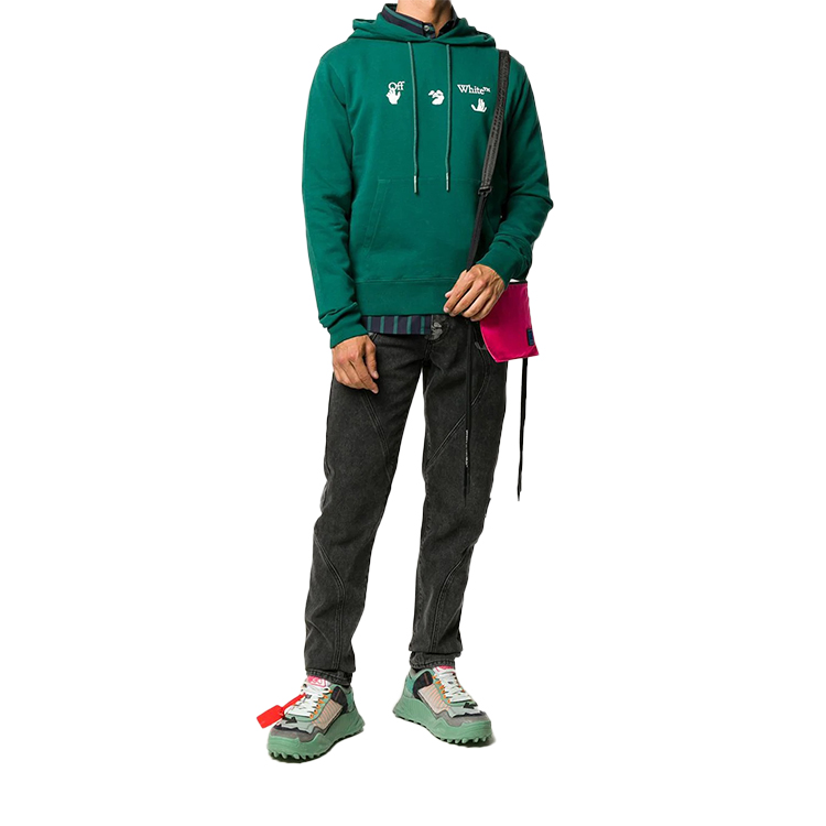 OFF-WHITE FW20 Logo Print Green Pullover Hoodie Casual Long Sleeve OMBB034E20FLE0025701 圖 5