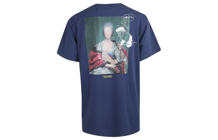 OFF-WHITE FW20 Mariana Oil Painting Print Loose T-Shirt Blue () OMAA038E191850053088