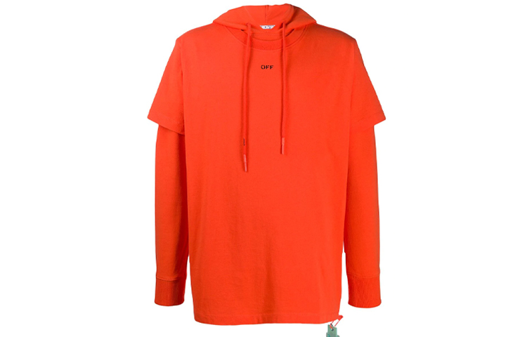 OFF-WHITE FW20 Paint-Splatter Arrows Logo Layered Hoodie Orange/Red Men OMBB051E20FLE0012010