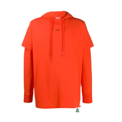 OFF-WHITE FW20 Paint-Splatter Arrows Logo Layered Hoodie Orange/Red Men OMBB051E20FLE0012010
