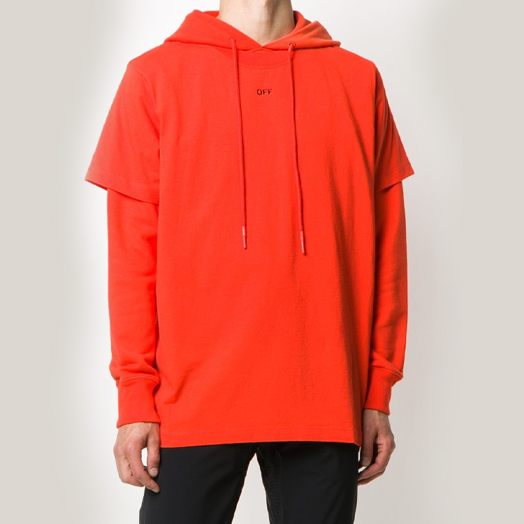 OFF-WHITE FW20 Paint-Splatter Arrows Logo Layered Hoodie Orange/Red Men OMBB051E20FLE0012010 圖 3