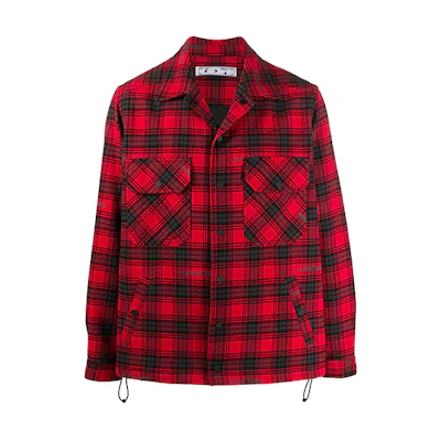 OFF-WHITE FW20 Red Plaid Jacket-Style Long Sleeve Shirt OMEM001E20FAB0012510