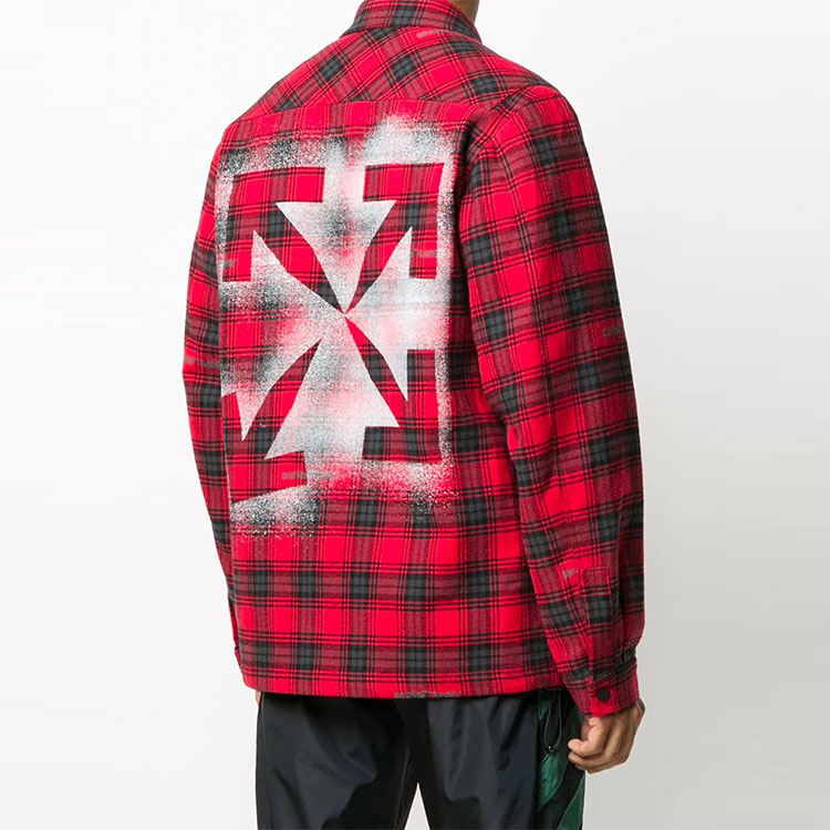Shop OFF-WHITE FW20 紅色格紋外套式長袖襯衫 OMEM001E20FAB0012510