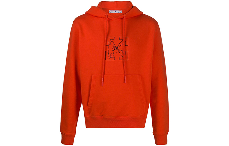 OFF-WHITE FW20 Red Worker Graphic Arrows Logo Hoodie OMBB034E20FLE0032010
